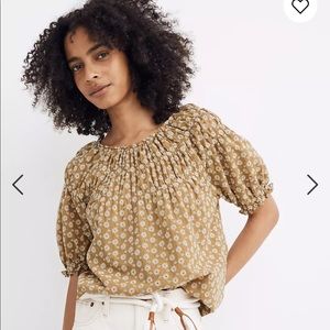 Madewell Daisy Embroidered Shirred Puff-Sleeve Top - Small